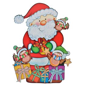 Χριστουγεννιάτικο Αυτοκόλλητο Διακοσμητικό 3D Άγιος Βασίλης Δώρα 40x29cm