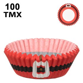 Χριστουγεννιάτικες Φόρμες Cupcake Χάρτινες Κόκκινες Ζώνη Άγιου Βασίλη 10.5cm - 100 τμχ.