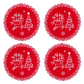 Χριστουγεννιάτικα Σουβέρ Στρογγυλά Τσόχινα Κόκκινα Τάρανδος Έλατο 11cm - 4 τμχ. Χριστουγεννιάτικα Σουβέρ Στρογγυλά Τσόχινα Κόκκινα Τάρανδος Έλατο 11cm - 4 τμχ.