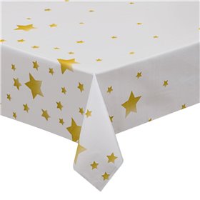 Τραπεζομάντηλο Χριστουγεννιάτικο Λευκό Χρυσά Foil Αστέρια Merry Christmas 180x120 cm