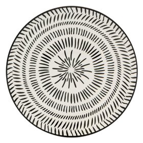 Πιάτο Ρηχό Πορσελάνη Λευκό με Μαύρα Γραμμικά Σχέδια 19 cm
