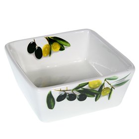 Μπολ Σερβιρίσματος Ξηρών Καρπών - Ντιπ Πορσελάνη Τετράγωνο Λευκό Σχέδιο Ελιά 200 ml