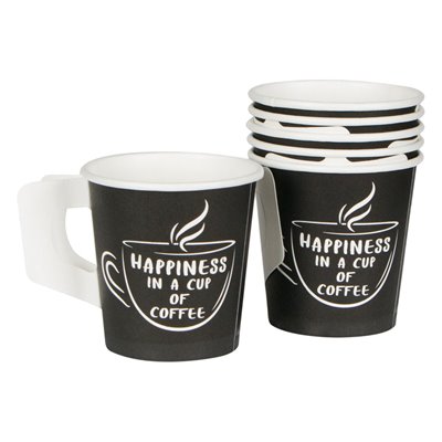 Χάρτινα Ποτήρια Καφέ Χερούλι 'Happiness in a Cup of Coffee' 120 ml - 25 τμχ.