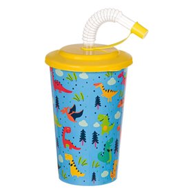 Ποτήρι Πλαστικό με Καλαμάκι Δεινόσαυροι Μπλε Κίτρινο 400 ml