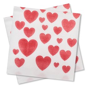 Χαρτοπετσέτες Λευκές Κόκκινες Καρδιές 33x33 cm - 25 τμχ.