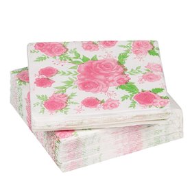 Χαρτοπετσέτες Λευκές Ροζ Τριαντάφυλλα 33x33 cm - 25 τμχ.