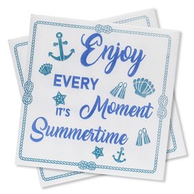Χαρτοπετσέτες Λευκές Καλοκαιρινές Μπλε Σχέδιο Τύπωμα Enjoy Summertme 33x33 cm - 25 τμχ.