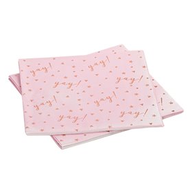 Χαρτοπετσέτες Ροζ Χρυσό Foil 'Yay' 33x33 cm - 12 τμχ.