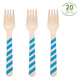 Πιρουνάκια Πάρτι Ξύλινα Μπλε Ρίγα 16 cm - 20 τμχ.