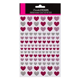 Αυτοκόλλητα Καρδιές Φούξια Ροζ Ασημί Glitter - 117 τμχ.