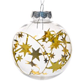 Χριστουγεννιάτικο Στολίδι Δέντρου Μπάλα Διάφανη Χρυσά Αστέρια Tinsel 8 cm