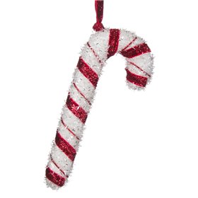 Χριστουγεννιάτικο Στολίδι Δέντρου Αφρώδες Μπαστούνι Λευκό Ασημί Tinsel 17cm