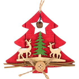  Χριστουγεννιάτικο Στολίδι Δέντρου Ξύλινο Δέντρο Κόκκινο με Παράσταση 10 cm