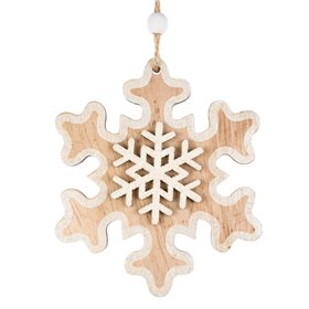 Χριστουγεννιάτικο Στολίδι Δέντρου Ξύλινη Χιονονιφάδα Ολογραφικό Glitter 9 cm