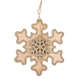 Χριστουγεννιάτικο Στολίδι Δέντρου Ξύλινη Χιονονιφάδα Σαμπανί Glitter 9 cm