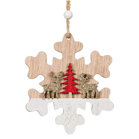 Χριστουγεννιάτικο Στολίδι Δέντρου Ξύλινη Χιονονιφάδα Σαμπανί Glitter Παράσταση 11 cm