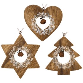 Χριστουγεννιάτικο Στολίδι Δέντρου Ξύλινο Αστέρι Καρδιά Δέντρο 8 cm - 1 τμχ.