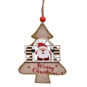 Χριστουγεννιάτικο Στολίδι Δέντρου Ξύλινο Δέντρο Άγιος Βασίλης Παράθυρο Glitter 11cm
