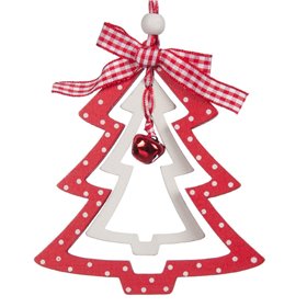 Χριστουγεννιάτικο Στολίδι Δέντρου Ξύλινο Διπλό Δέντρο Κουδουνάκι 9 cm