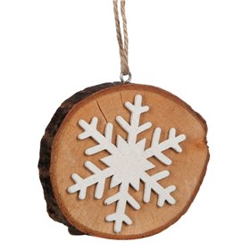 Χριστουγεννιάτικο Στολίδι Δέντρου Ξύλινος Κορμός Λευκή Νιφάδα 19 cm