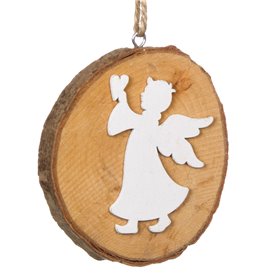 Χριστουγεννιάτικο Στολίδι Δέντρου Ξύλινος Κορμός Λευκό Αγγελάκι 19 cm