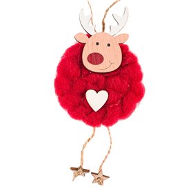 Χριστουγεννιάτικο Στολίδι Δέντρου Ξύλινος Τάρανδος Κόκκινο Μαλλί 6 cm