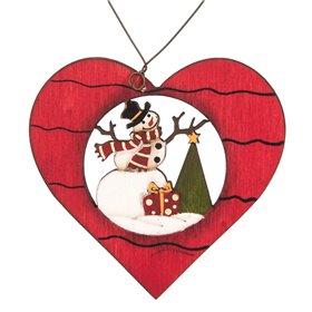 Χριστουγεννιάτικο Στολίδι Δέντρου Vintage Ξύλινη Καρδιά Χιονάνθρωπος 10 cm
