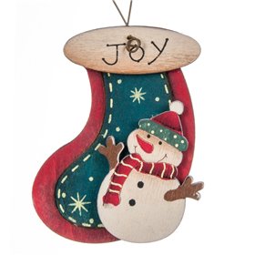 Χριστουγεννιάτικο Στολίδι Δέντρου Vintage Ξύλινη Μπότα Χιονάνθρωπος 7.5 cm