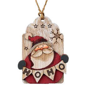 Χριστουγεννιάτικο Στολίδι Δέντρου Vintage Ξύλινο Ετικέτα με Άγιο Βασίλη &quotHoHoHo&quot 8cm