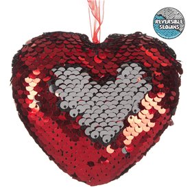 Χριστουγεννιάτικο Στολίδι Δέντρου Καρδιά Παγιέτες Ασημί Κόκκινο 9 cm
