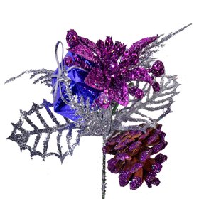 Χριστουγεννιάτικο Διακοσμητικό Κλαδί Μωβ Κουκουνάρι Δώρο 18 cm