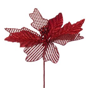 Χριστουγεννιάτικο Αλεξανδρινό Διάτρητο Κόκκινο Glitter Στρας 20 εκ.