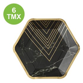 Πιάτα Χάρτινα Μαύρα Εξάγωνα Marble Χρυσό Foil 18 cm - 6 τμχ.