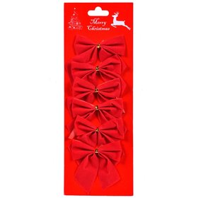 Χριστουγεννιάτικοι Διακοσμητικοί Φιόγκοι Κόκκινο Βελουτέ 7.5 cm - 6 τμχ.