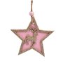 Χριστουγεννιάτικο Στολίδι Δέντρου Ξύλινo Αστέρι Ροζ Βελουτέ Τάρανδος Σαμπανί Glitter 8.5cm
