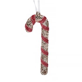 Χριστουγεννιάτικο Στολίδι Δέντρου Μπαστούνι Ροζ Σαμπανί Glitter 12cm