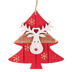 Χριστουγεννιάτικο Στολίδι Δέντρου Ξύλινο Έλατο Κόκκινο Λευκός Τάρανδος 10 cm
