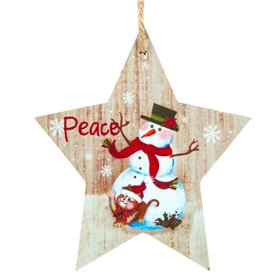 Χριστουγεννιάτικο Στολίδι Δέντρου Ξύλινο Αστέρι Χιονάνθρωπος 10 cm