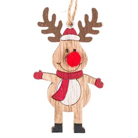 Χριστουγεννιάτικο Στολίδι Δέντρου Ξύλινο Τάρανδος Μύτη Πον Πον 9 cm