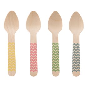 Κουταλάκια Πάρτι Ξύλινα Χρωματιστή Ριγέ Λαβή 11 cm - 12 τμχ.