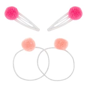 Λαστιχάκι Μαλλιών &amp Τσιμπιδάκια Φούξια Σομόν Πον Πον - 3 τμχ.