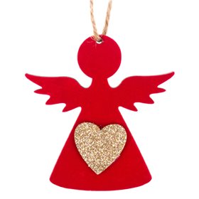 Χριστουγεννιάτικο Στολίδι Δέντρου Ξύλινο Αγγελάκι Κόκκινο Βελούδο Glitter 7 cm