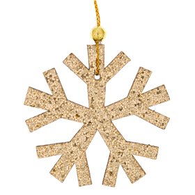 Χριστουγεννιάτικο Στολίδι Δέντρου Ξύλινη Χιονονιφάδα Σαμπανί Glitter 7 cm