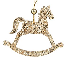 Χριστουγεννιάτικο Στολίδι Δέντρου Ξύλινο Αλογάκι Χρυσό Glitter 8 cm