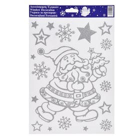 Χριστουγεννιάτικα Αυτοκόλλητα Διακοσμητικά Άγιος Βασίλης Αστέρια Νιφάδες Ασημί Glitter 20x30cm