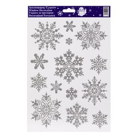 Χριστουγεννιάτικα Αυτοκόλλητα Διακοσμητικά Νιφάδες Ασημί Glitter 20x30cm