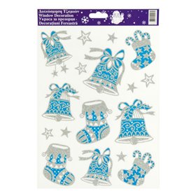 Χριστουγεννιάτικα Αυτοκόλλητα Διακοσμητικά Καμπάνες Μπότες Μπλε Ασημί Glitter 30x20cm Χριστουγεννιάτικα Αυτοκόλλητα Διακοσμητικά Καμπάνες Μπότες Μπλε Ασημί Glitter 30x20cm