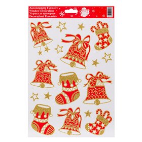 Χριστουγεννιάτικα Αυτοκόλλητα Διακοσμητικά Καμπάνες Μπότες Κόκκινες με Χρυσό Glitter 20x30cm  