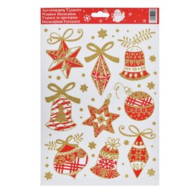 Χριστουγεννιάτικα Αυτοκόλλητα Διακοσμητικά Μπάλες Κόκκινες με Χρυσό Glitter 20x30cm