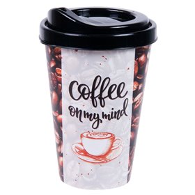 Ποτήρι Μεταφοράς Καφέ Πλαστικό Σχέδιο Κόκκοι Καφέ Με Καπάκι &amp Στόμιο 440 ml